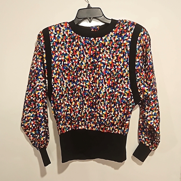 Vintage Adrianna Papell 80s dolman sleeve abstract pattern blouse top sz 4 silk - Picture 4 of 13